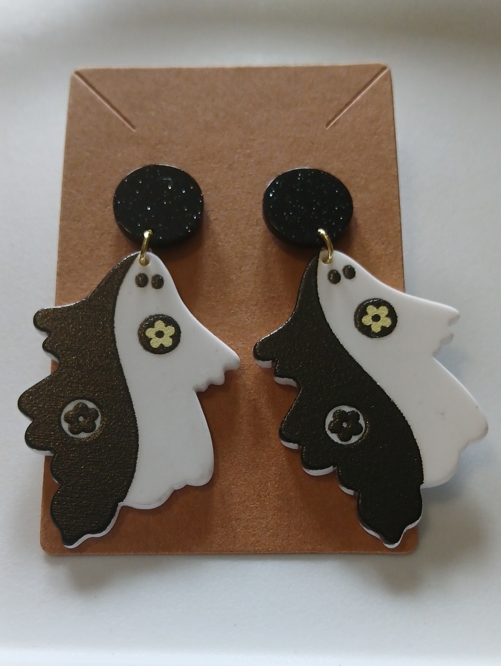 Handmade Black & White Ghost Earrings - Picture 2 of 3